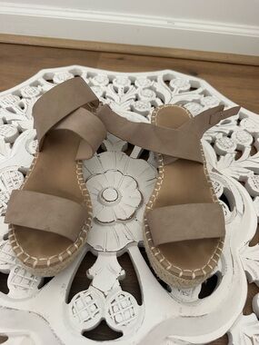 Taupe Women's Espadrille Sandals with Ankle Strap